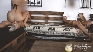 Sharing wife in a swinger club! Outdoor cuckold scene with 2 big cocks and 1 hot milf