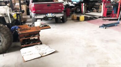 Blonde wife with big tits gets sucks dick in the garage