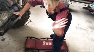 Blonde wife with big tits gets sucks dick in the garage