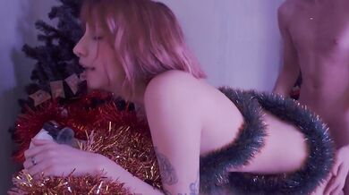 Step-Bro Gave Her the Hottest New Year's Orgasm Right by the Christmas Tree! Little Redhead Cums Like Crazy