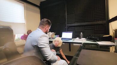 Secretary does a great job blowing my fat cock