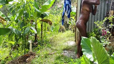 Black Beauty Sun Bathing in Public & Showering Outdoors in Paradise