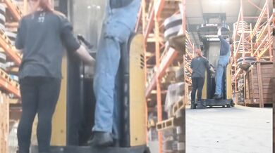 Big Boss Fucks Girl on Reach Truck - FreeUse Machine Shop Industrial Slut Quickie
