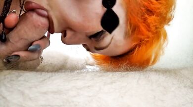 Mature redhead bitch swallows a strong dick up to the tonsils, and then twists her cunt inside out!