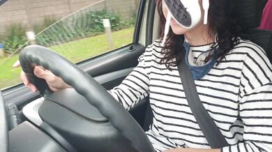 Taking a public car drive while playing with my small pussy