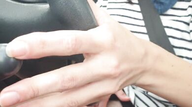 Taking a public car drive while playing with my small pussy