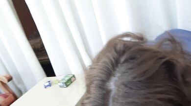 I give a dick in my wife's mouth and cum by the window