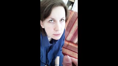 I give a dick in my wife's mouth and cum by the window