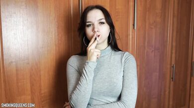 (ALL 30 scenes) Tina is smoking all-white Winston cigarettes at home using matches 4K resolution
