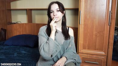 (ALL 30 scenes) Tina is smoking all-white Winston cigarettes at home using matches 4K resolution