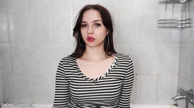 (ALL 30 scenes) Tina is smoking all-white Winston cigarettes at home using matches 4K resolution
