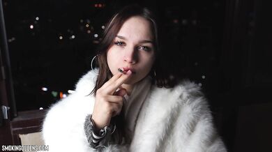 (ALL 30 scenes) Tina is smoking all-white Winston cigarettes at home using matches 4K resolution