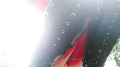 Pretty Selfie with 2 latex catsuits, red and black