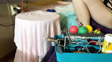 Toys Stuffed in Tiny Lingerie Blonde Milf Squirts Toys