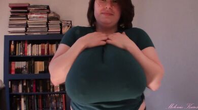 Huge boob tit drop blue shirt