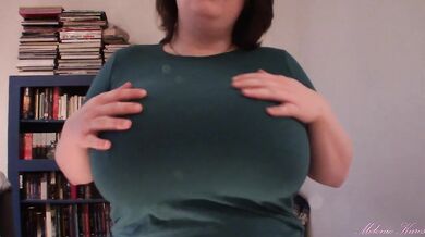 Huge boob tit drop blue shirt