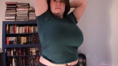 Huge boob tit drop blue shirt