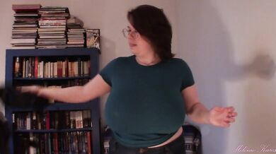 Huge boob tit drop blue shirt