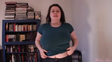 Huge boob tit drop blue shirt
