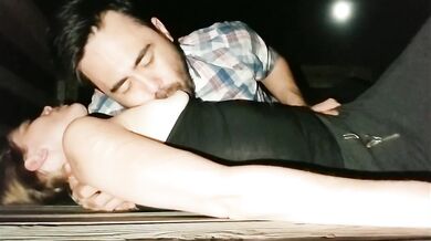 Nursing on a Public Pier at Night - Button cums 2x from nipple stimulation