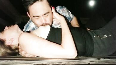 Nursing on a Public Pier at Night - Button cums 2x from nipple stimulation