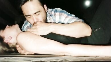 Nursing on a Public Pier at Night - Button cums 2x from nipple stimulation