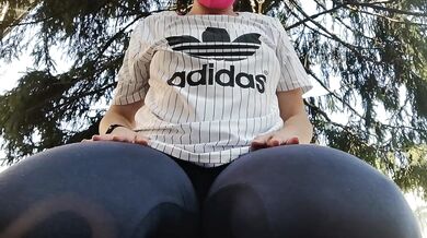 A great hot wet orgasm inside yoga pants in a public outdoor garden