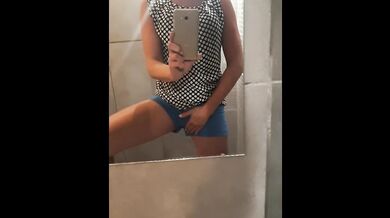 Rub my clit under jeans pants next pee strong stream on wall and my self