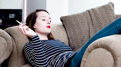 Red-Lipped Girl Smoking