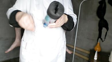 Chubby nurse instructing patient (handmade vagina for masturbation)