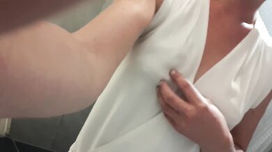 Tits play rub my clit and pee standing