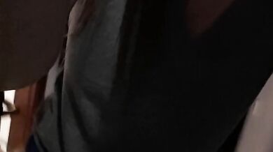 Pee desperation in yoga pants ending up big puddle on the floor