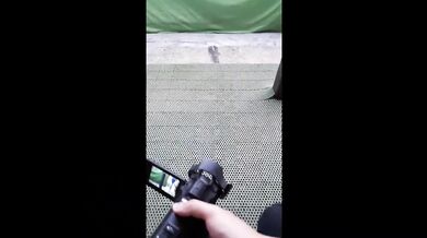 How we make video Desperate Pee in Jeans on balcony in centrum City