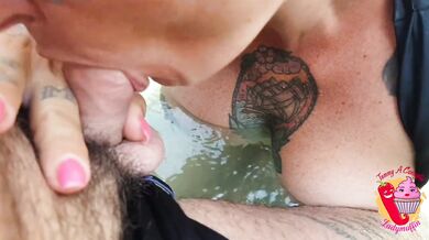 After the anal in the pool, milf drinks sperm from the glass (1st part)