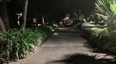 Busty Candy Alexa playing with her pussy in public park