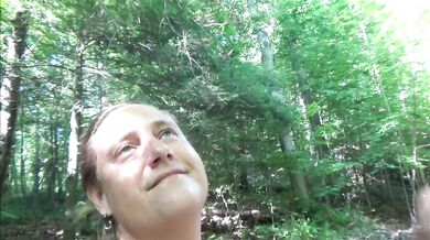 Smoking Showing Off Big Belly in Park with Cumshot on Tongue Frangelica PlanetFunCamp MILF Outdoors