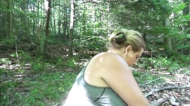Smoking Showing Off Big Belly in Park with Cumshot on Tongue Frangelica PlanetFunCamp MILF Outdoors