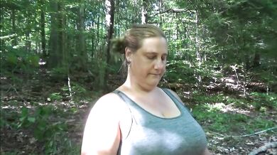 Smoking Showing Off Big Belly in Park with Cumshot on Tongue Frangelica PlanetFunCamp MILF Outdoors