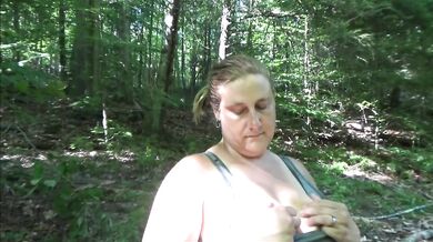 Smoking Showing Off Big Belly in Park with Cumshot on Tongue Frangelica PlanetFunCamp MILF Outdoors