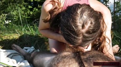 Outdoors and Feet Up: MILF Sucks Cock and Gets Facial After Face Is Fucked