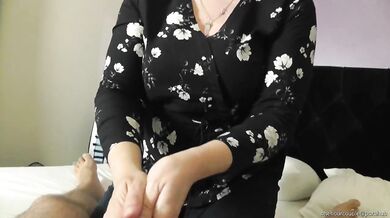 CFNM! DRESSED WIFE GIVES HANDJOB AND PROSTATE MASSAGE TO HUBBY! EPIC ORGASM!!