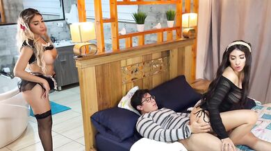 Lucky cheater! He fucked his girlfriend and his maid in the same room! BOTH CREAMPIED!