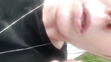 Smoking cigarette in black pantyhose outside make hole for my clit and turn off cigaret by my Pee