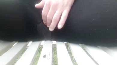 Smoking cigarette in black pantyhose outside make hole for my clit and turn off cigaret by my Pee