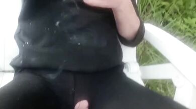 Smoking cigarette in black pantyhose outside make hole for my clit and turn off cigaret by my Pee