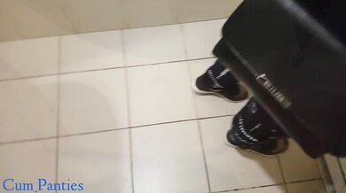 Cuckold creampie in toilet fast food, cumplay panties