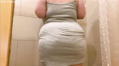 Chubby girl with a hairy caresses herself in the shower. Irina Priroda / Ирина Природа