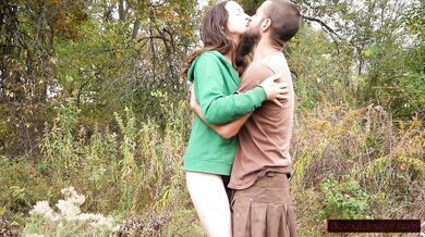 Hoodie Weather: Outdoor Squirting While Hairy Pussy Rubbed From Behind by Man in Kilt