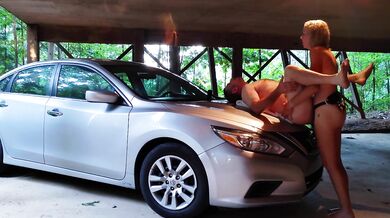 Girl STRAPON GUY Homemade Amateur Pegging- Additional Parking in Rear- Strapon Pegging on car!