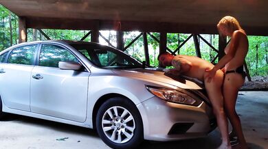 Girl STRAPON GUY Homemade Amateur Pegging- Additional Parking in Rear- Strapon Pegging on car!